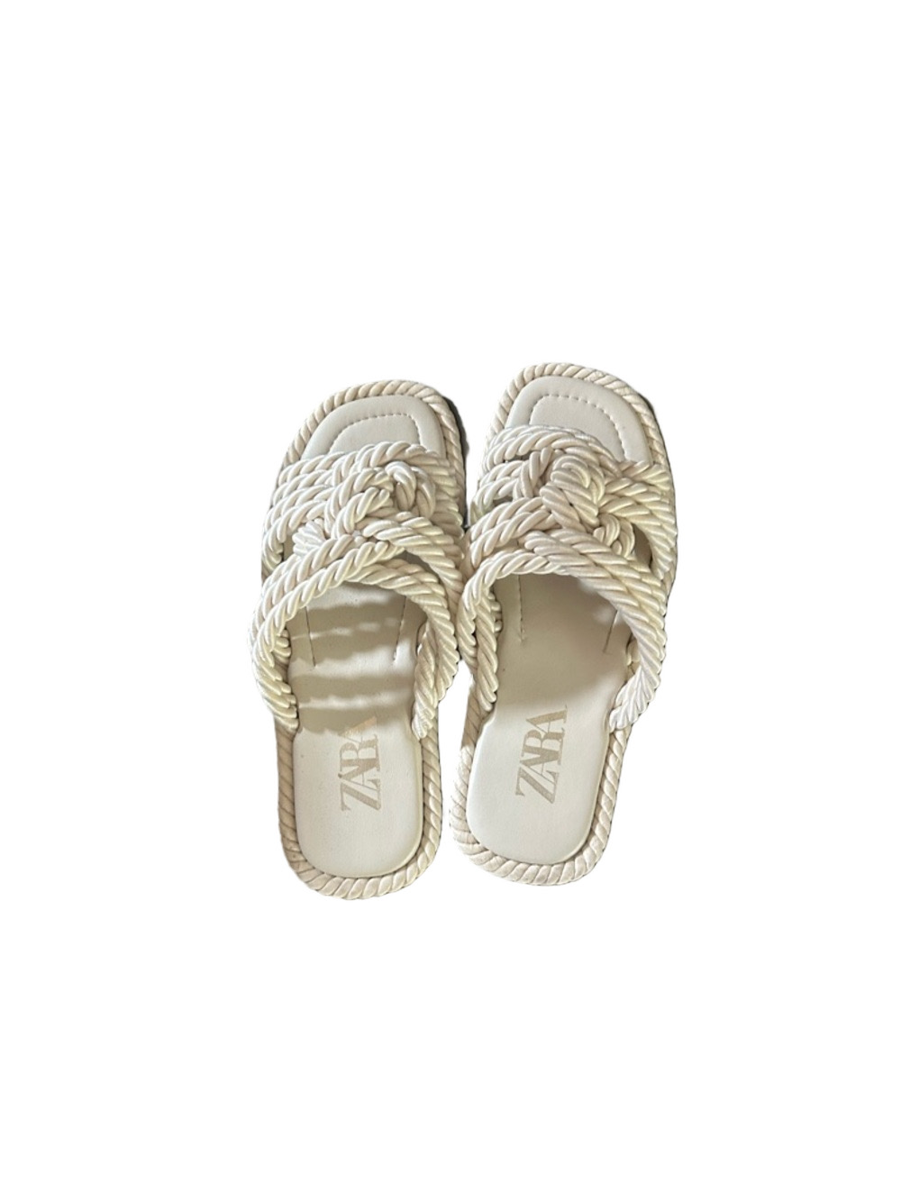 Zara Cream Braided Rope Slide Sandals